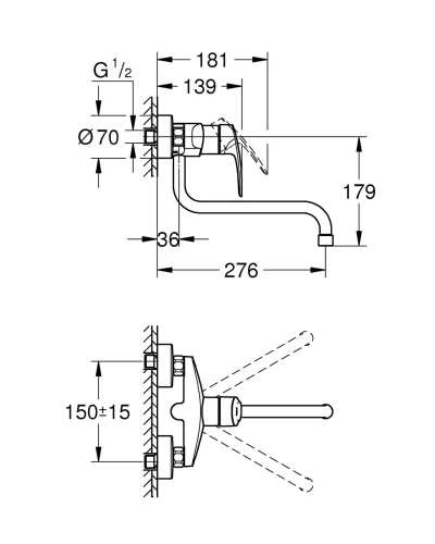 Смеситель для кухни для настенного монтажа Grohe Eurosmart New (32224003)