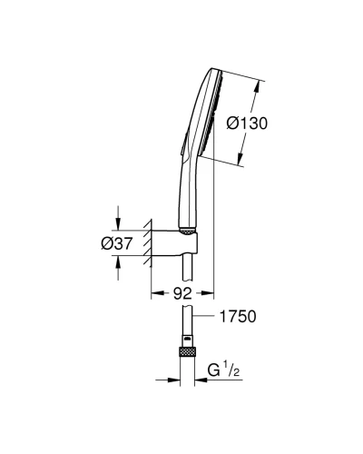 Душевой набор с держателем. 3 режима струи Grohe Rainshower SmartActive (26581000)