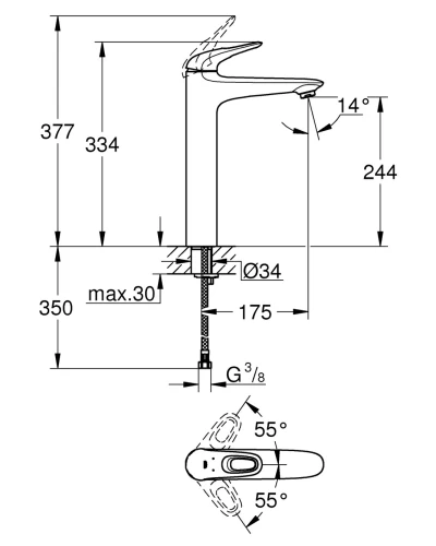 Смеситель на столешницу для раковины XL-размера Grohe Eurostyle (23570003)
