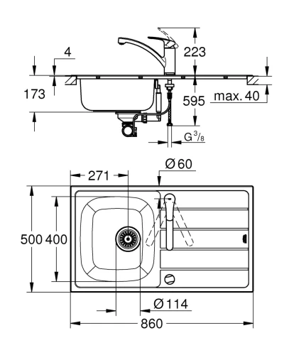 Комплект кухонної мийки і змішувача Grohe K200 (31565SD1)