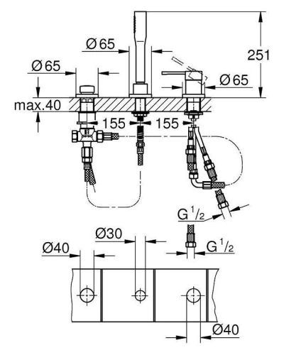 Смеситель для ванны Grohe Essence на 3 отверстия (19976001)