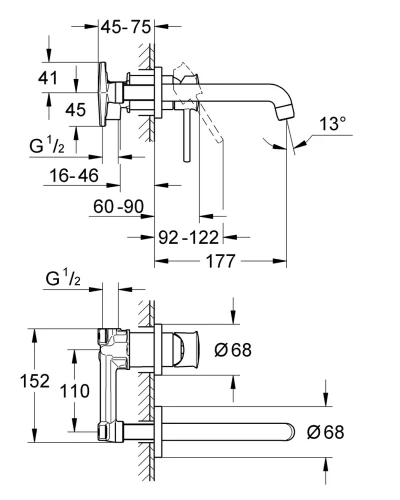 Смеситель для раковины скрытого монтажа Grohe BauClassic (20292000).