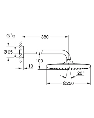 Верхний душ с настенным кронштейном Grohe Tempesta (26668000)
