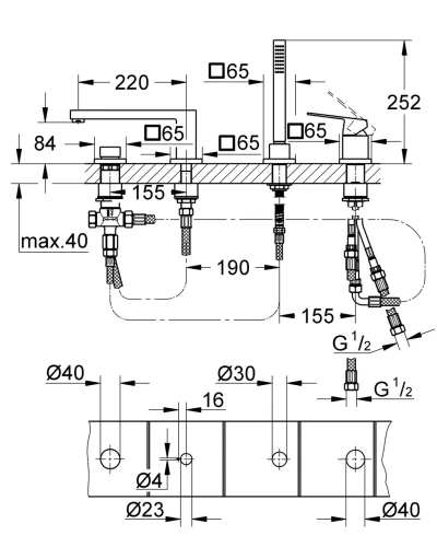 Смеситель на борт ванны на 4 отверстия Grohe Eurocube (19897001)