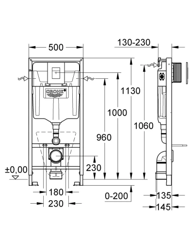 Система установки для унитаза 5 в 1 Grohe Rapid SL (38827000)