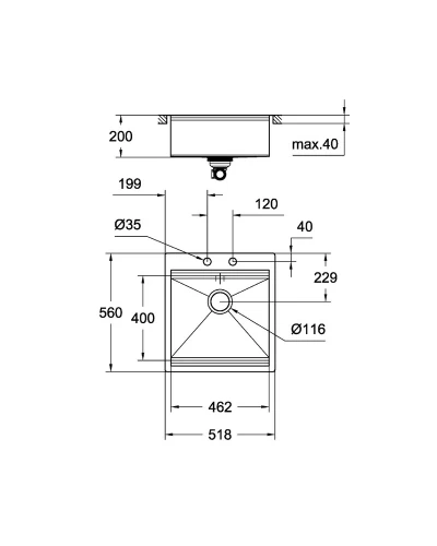 Grohe EX Sink 31583SD0 кухонная мойка K800 (50 cm)