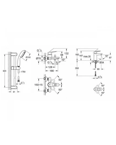 Grohe BauLoop UA123214S1 Набор смесителей для ванны S-Size (23337000+23603000+27598001)