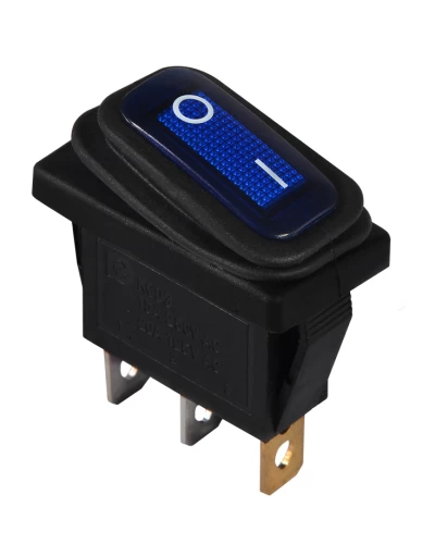 KCD3-101NW BL/B 220V Переключатель 1 клав. влагоза. синий с подсветкой
