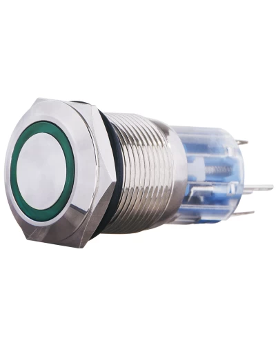 TYJ 19-271 Кнопка металева пласка з підсвічуванням, 1NO+1NC, зелена  220V.