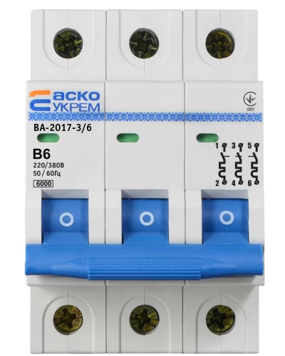 Автоматичний вимикач УКРЕМ ВА-2017/B 3р 6А АСКО
