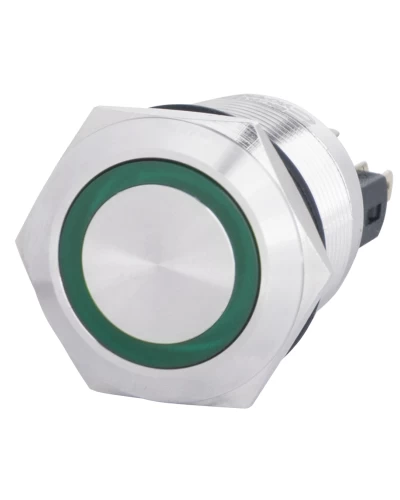 TYJ 22-271 Кнопка металлическая плоская с подсветкой, 1NO+1NC, зеленая 220V.