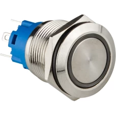 TYJ 19-271 Кнопка металлическая плоская с подсветкой, 1NO+1NC, синяя 12V.