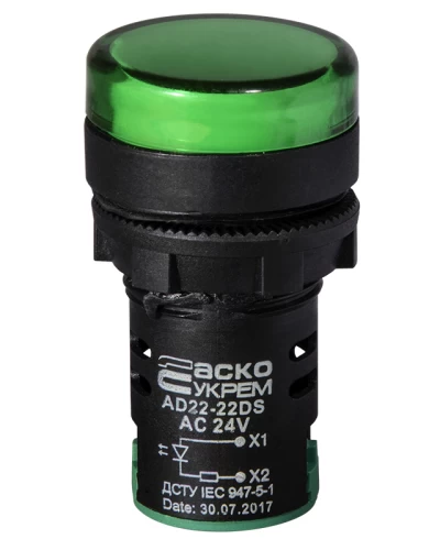 Сигнальная арматура AD22-22DS зеленая 24V АC/DC