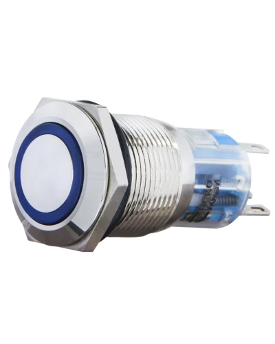 TYJ 19-271 Кнопка металлическая плоская с подсветкой, 1NO+1NC, синяя 24V.
