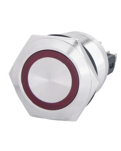 TYJ 22-271 Кнопка металлическая плоская с подсветкой, 1NO+1NC, красная 220V.