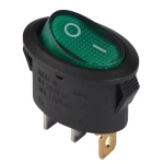 KCD1-9-101N C3-GR/B 220V Переключатель 1 клав. овал. зеленый с подсветкой