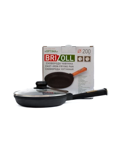 Сковорода чугунная с крышкой Brizoll Optima-Black 200 х 35 мм