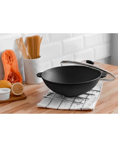 Чугунная сковорода WOK с крышкой Brizoll 4,7 л