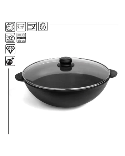 Чугунная сковорода WOK с крышкой Brizoll 4,7 л