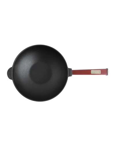 Сковорода чугунная с деревянной ручкой Бордо и стеклянной крышкой WOK Brizoll 2,2 л