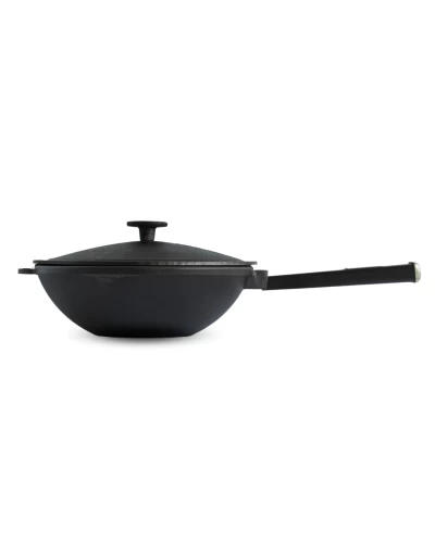 Сковорода чавунна з дерев`яною ручкою Black та чавунною кришкою WOK Brizoll 2,8 л