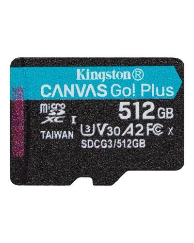microSDXC (UHS-1 U3) Kingston Canvas Go Plus 512Gb 10 A2 V30 (R170MB/s, W90MB/s) (SDCG3/512GBSP)
