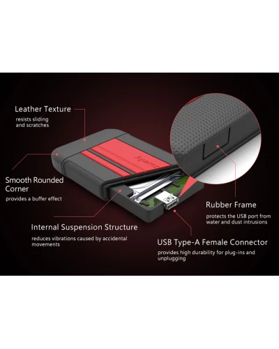 PHD External 2.5'' Apacer USB 3.1 AC633 1TB Red (color box) (AP1TBAC633R-1)