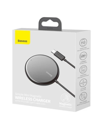 БЗП Baseus Simple Mini Magnetic Wireless Charger для IP With Type-C Cable Black (WXJK-F01)