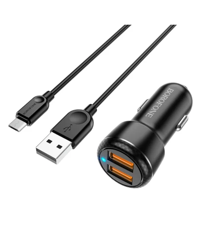 Автомобильное зарядное устройство BOROFONE BZ17 Core dual port QC3.0 car charger set(Micro) 18W (BZ17M)