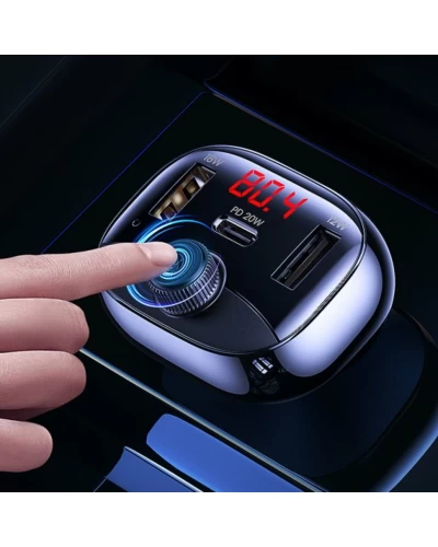ОЗУ Usams US-CC143 C25 50W 2A+C 3 Ports Digital Display Wireless FM Car Charger Black