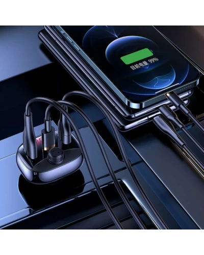 ОЗУ Usams US-CC143 C25 50W 2A+C 3 Ports Digital Display Wireless FM Car Charger Black