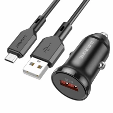 Автомобильное зарядное устройство BOROFONE BZ18 single port QC3.0 car charger set(Micro) 18W Black (BZ18MB)