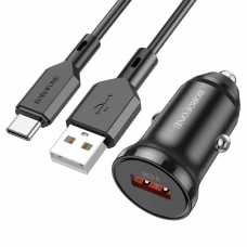 Автомобильное зарядное устройство BOROFONE BZ18 single port QC3.0 car charger set(Type-C) 18W Black (BZ18CB)