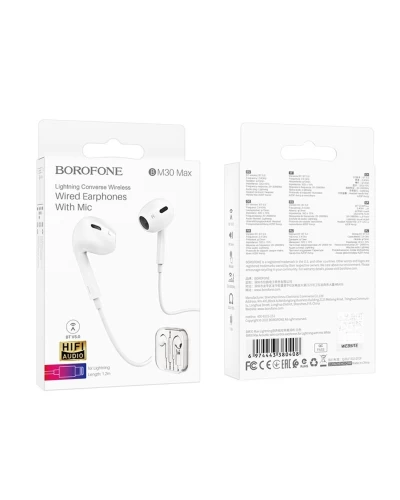 Наушники BOROFONE BM30 Max Acoustic wire control earphones for iP with mic White (BM30MLW)