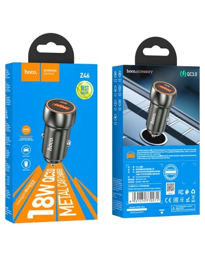 Автомобильное зарядное устройство HOCO Z46 Blue shield single port QC3.0 18W (Micro) Metal Gray (6931474770295)
