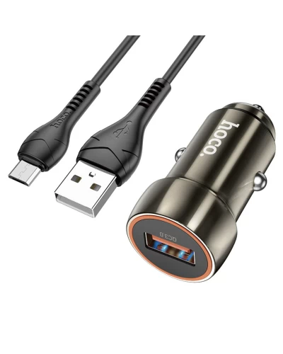 Автомобильное зарядное устройство HOCO Z46 Blue shield single port QC3.0 18W (Micro) Metal Gray (6931474770295)