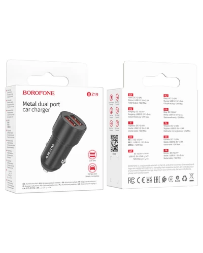 Автомобильное зарядное устройство для BOROFONE BZ19 Wisdom dual port car charger Black (BZ19B)
