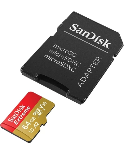 microSDXC (UHS-1 U3) SanDisk Extreme A2 64Gb class 10 V30 (R170MB/s, W80MB/s) (adapter SD) (SDSQXAH-064G-GN6MA)