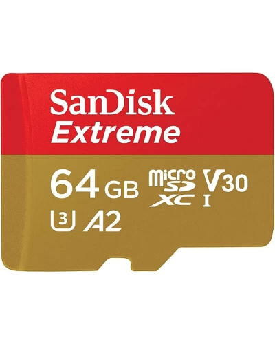 microSDXC (UHS-1 U3) SanDisk Extreme A2 64Gb class 10 V30 (R170MB/s, W80MB/s) (adapter SD) (SDSQXAH-064G-GN6MA)