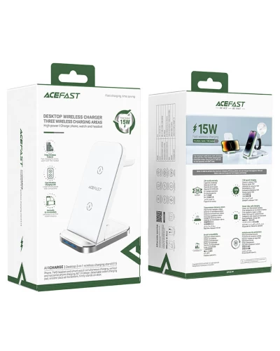 Беспроводное зарядное устройство для ACEFAST E15 Desktop 3-in-1 Wireless Charging Stand White (AFE15W)