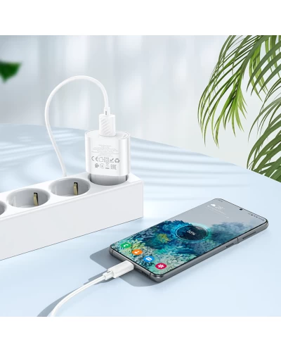 Мережевий зарядний пристрій HOCO C109A Fighter single port QC3.0 charger set 18W White (6931474784810)