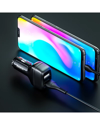 Автомобильное зарядное устройство HOCO Z36 Dual port car charger set(Type-C) Black (6931474727770)