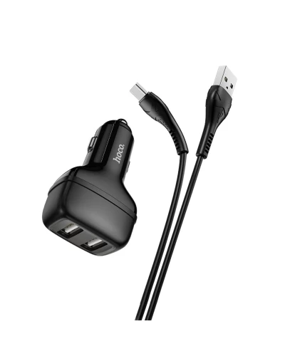 Автомобильное зарядное устройство HOCO Z36 Dual port car charger set(Type-C) Black (6931474727770)