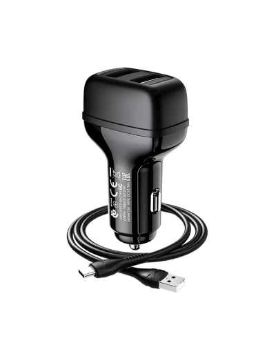 Автомобильное зарядное устройство HOCO Z36 Dual port car charger set(Type-C) Black (6931474727770)