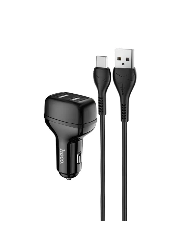Автомобильное зарядное устройство HOCO Z36 Dual port car charger set(Type-C) Black (6931474727770)