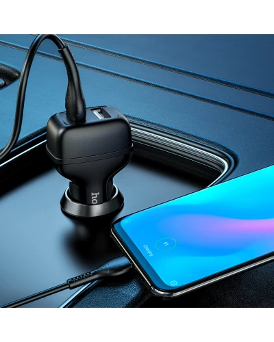 Автомобильное зарядное устройство HOCO Z36 Dual port car charger set(Type-C) Black (6931474727770)