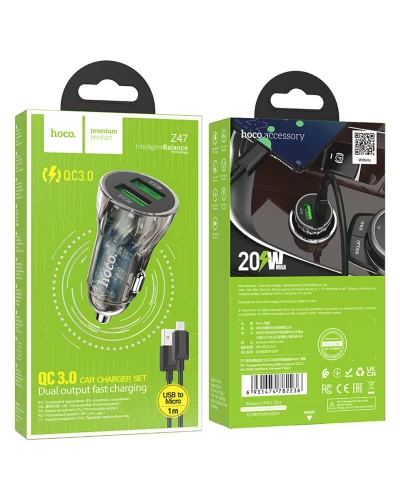 Автомобильное зарядное устройство для HOCO Z47 Transparent Discovery Edition QC3.0 18W (Micro) Transparent Black (6931474782236)