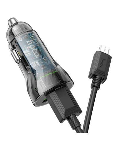 Автомобильное зарядное устройство для HOCO Z47 Transparent Discovery Edition QC3.0 18W (Micro) Transparent Black (6931474782236)