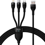 Кабель Baseus Flash Series Ⅱ Один-двумя 3-дюймовый Fast Charging Data Cable USB M+L+C 66W 1.2m Black (CASS040001)