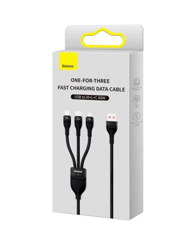 Кабель Baseus Flash Series Ⅱ One-for-three Fast Charging Data Cable USB to M+L+C 66W 1.2m Black (CASS040001)